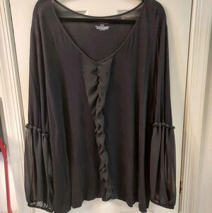 Lane Bryant Ruffle Front Long Sleeve Chiffon Blouse in Size 26/28